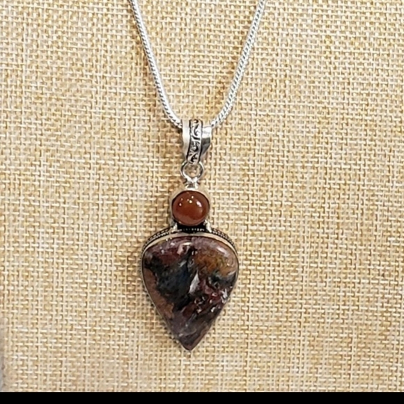 Jasper necklace, 925 silver jasper carnelian 925 silver pendant long necklace - Picture 2 of 13